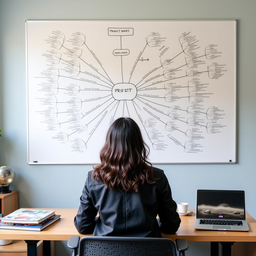 Engineering student using a mind map for project planning.