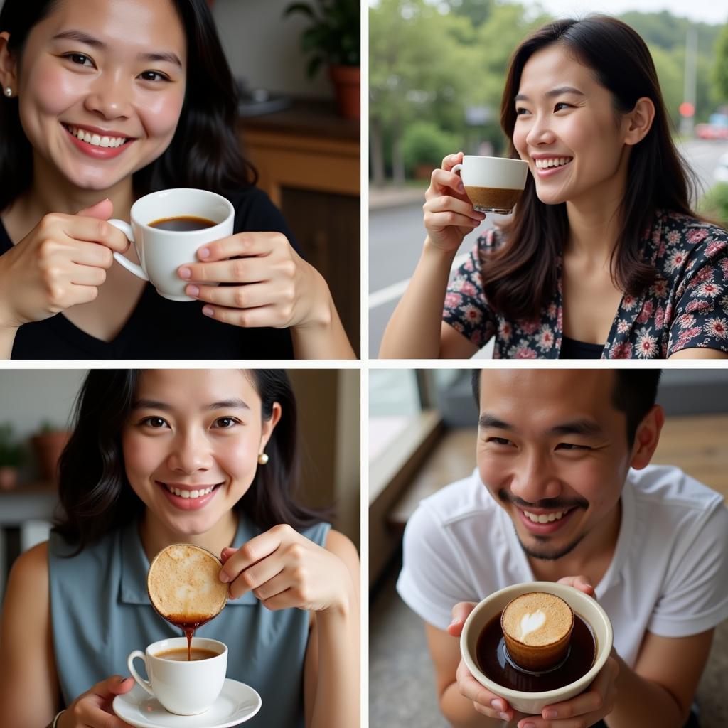 People enjoying different varieties of ASEAN coffee brewed with the NEB espresso machine