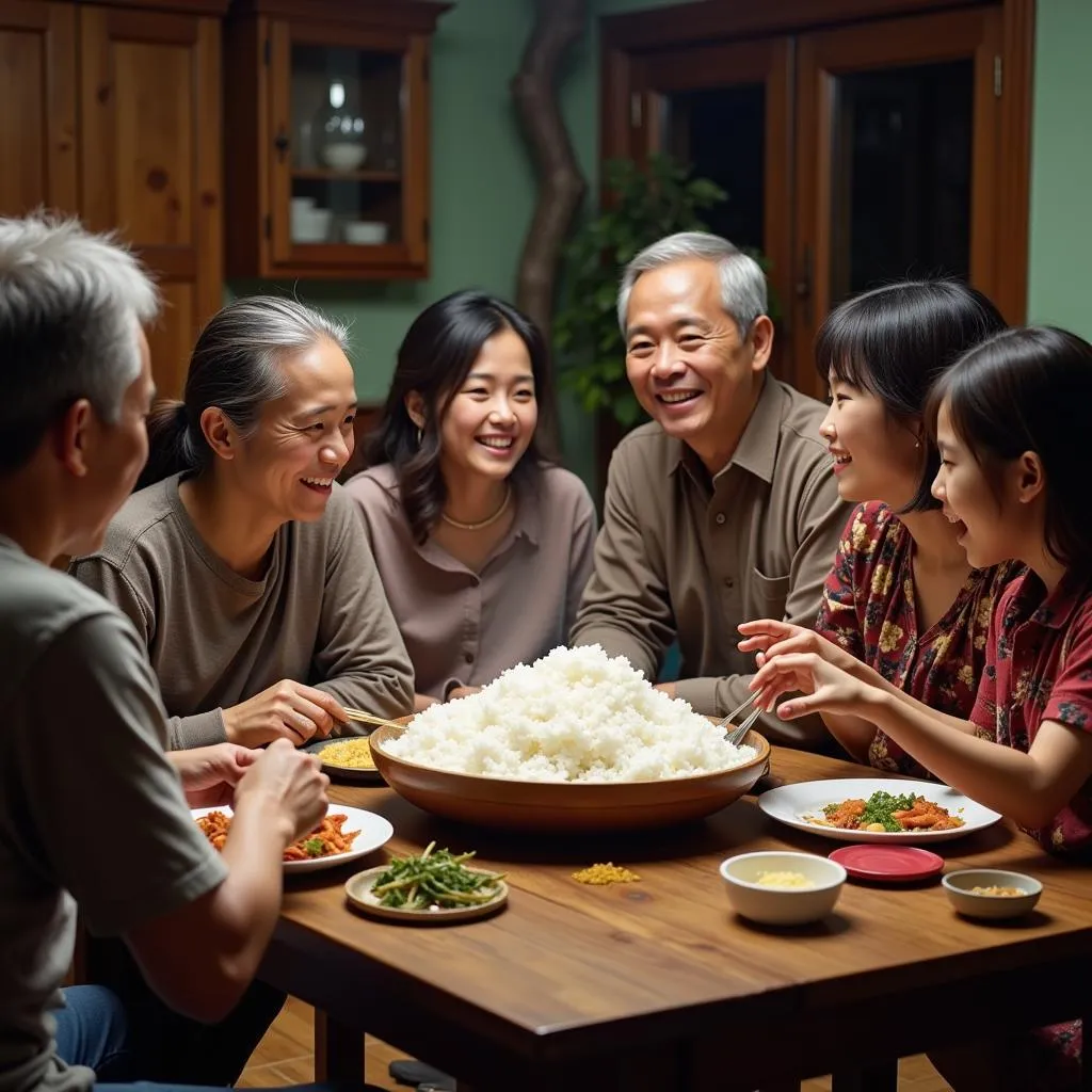 Family Enjoying Meal Together in Vietnam