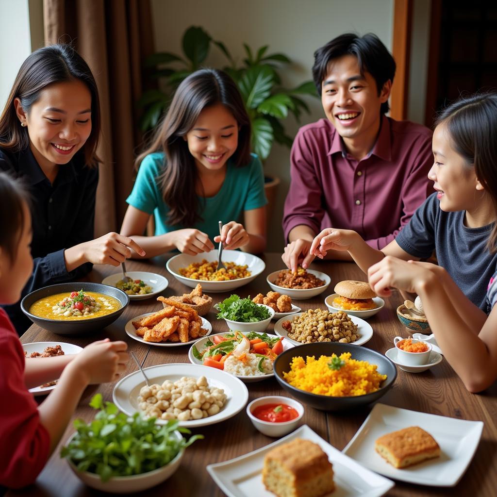 Family Enjoying a Southeast Asian Meal