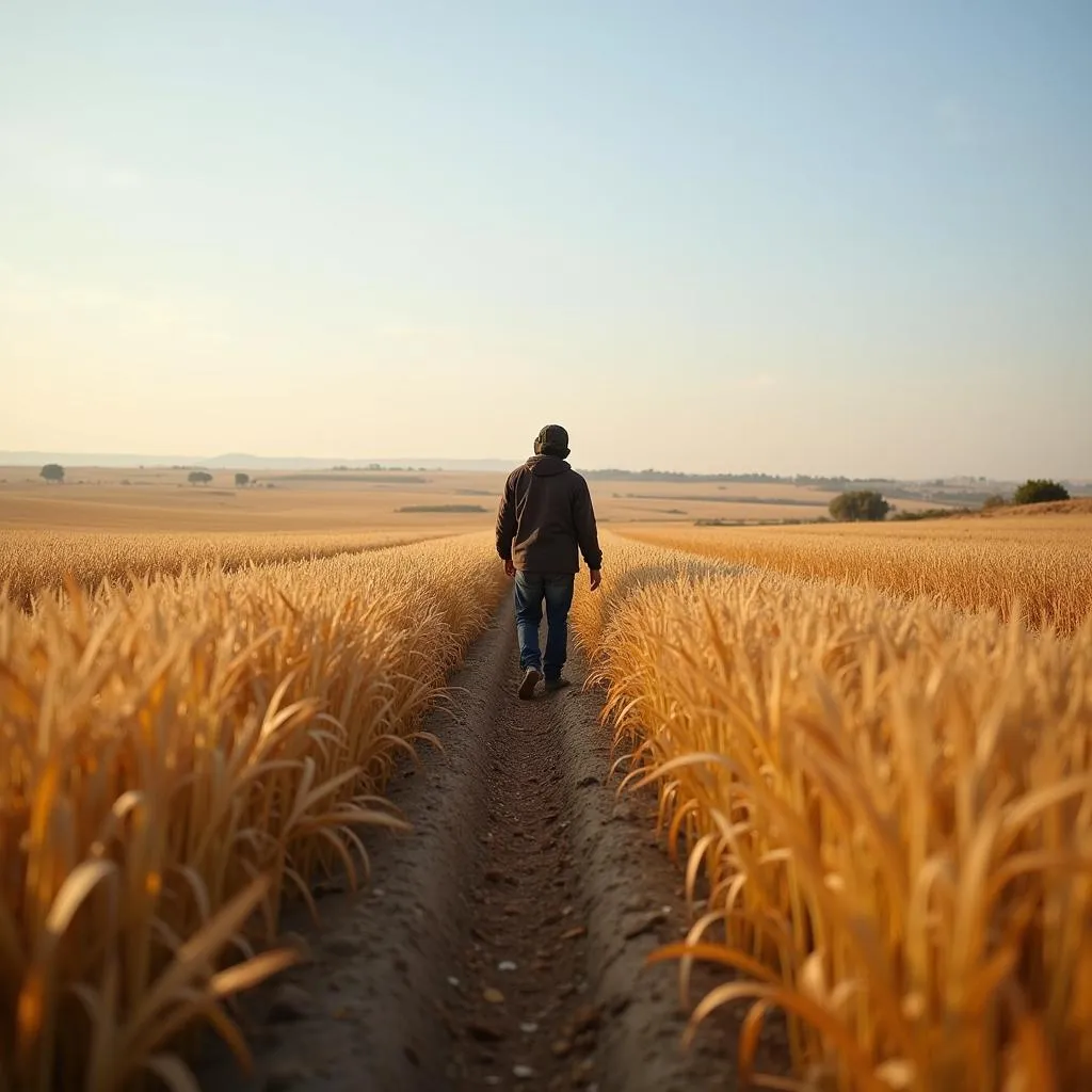 Farmer Sowing Seeds in Field