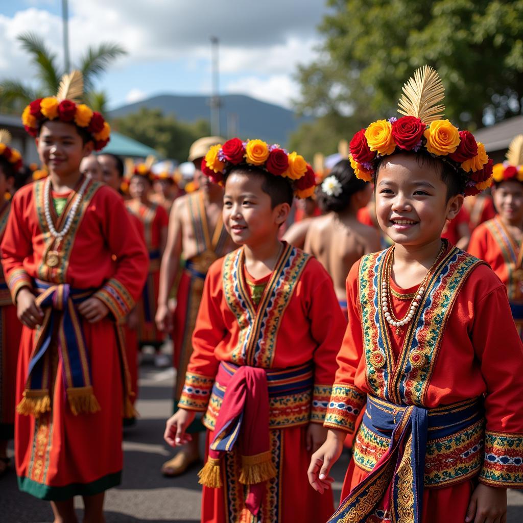 Filipinos in Traditional Attire at a Cultural Celebration