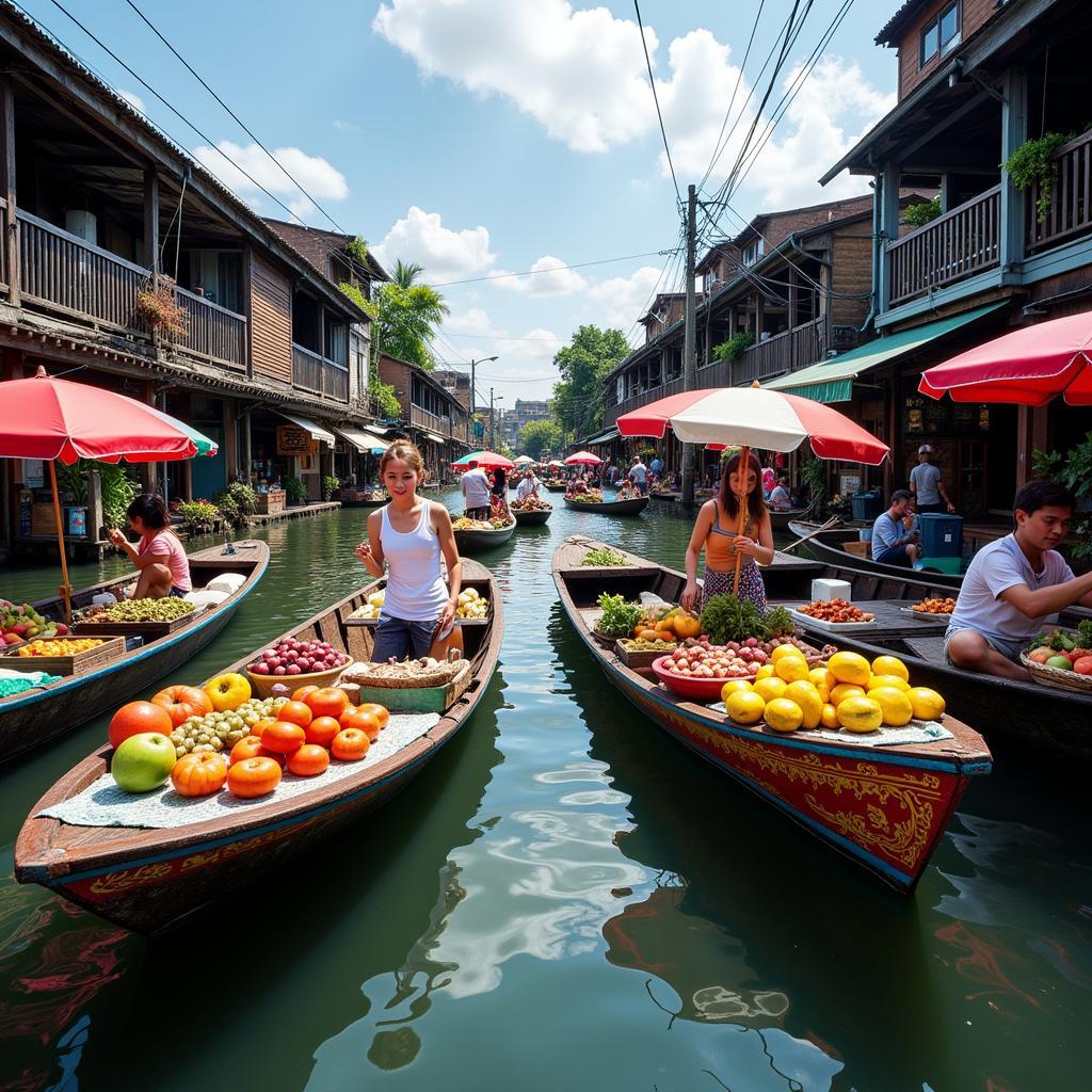 Colorful Boats on a Floating Market in Thailand