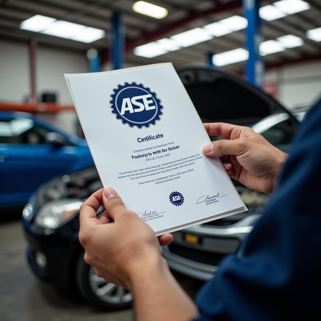 Mechanic Holding ASE Certificate in Florida