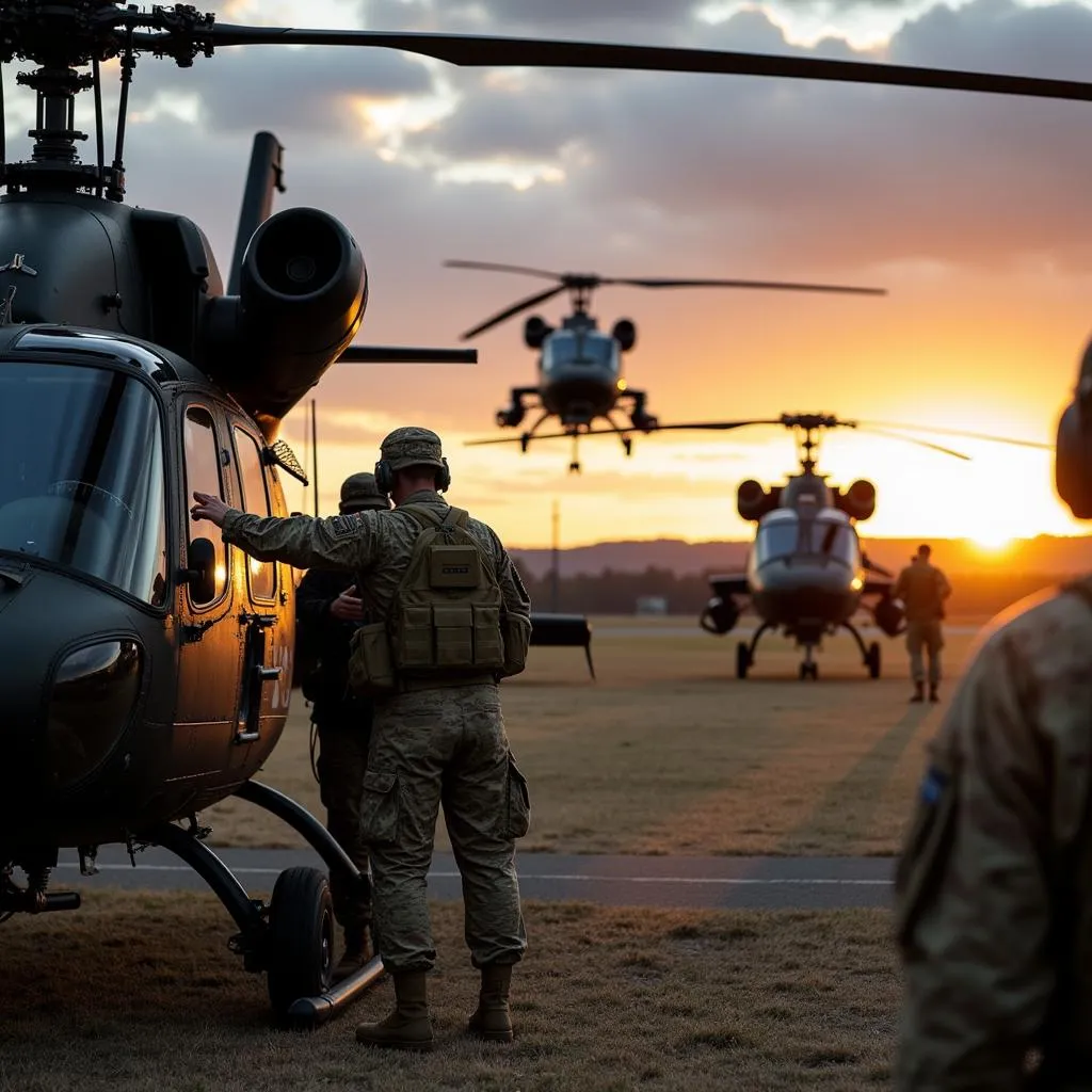 Soldiers undergoing rigorous training exercises at Fort Rucker's aviation facilities