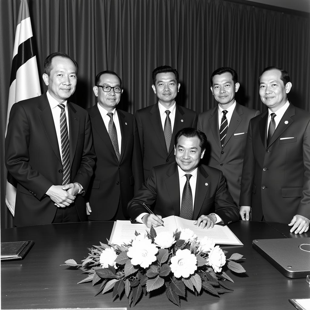 The Founding Fathers of ASEAN signing the Bangkok Declaration