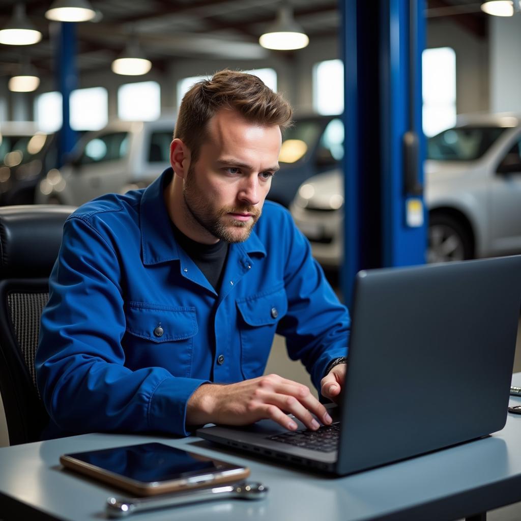 Mechanic studying for ASE certification online