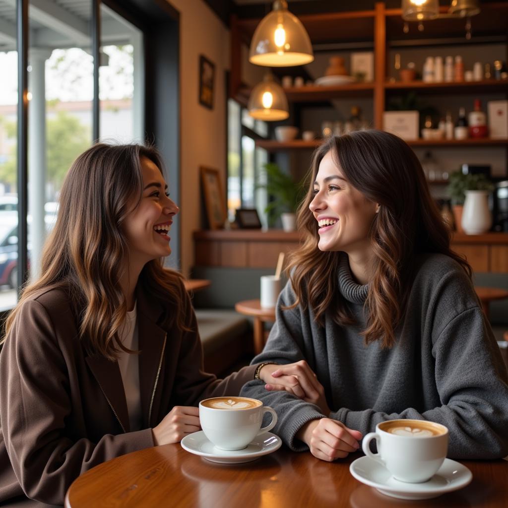 Two friends enjoying coffee and conversation