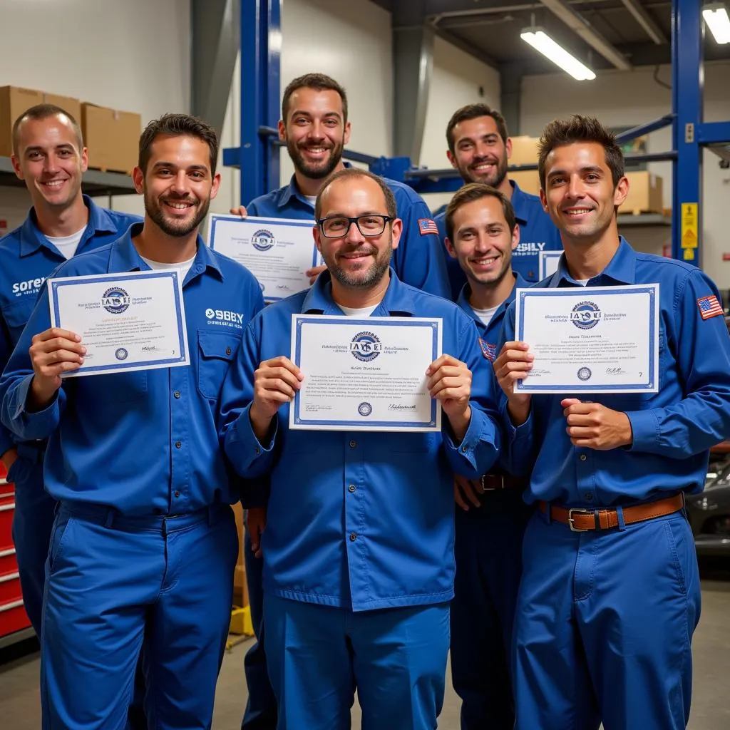 Mechanics Celebrating ASE Certification