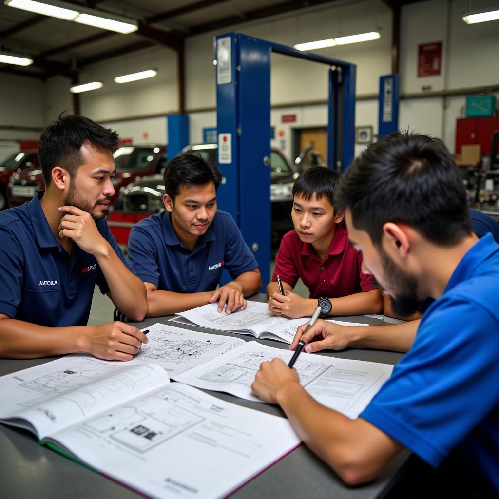 Group of Mechanics Studying for ASE Certification