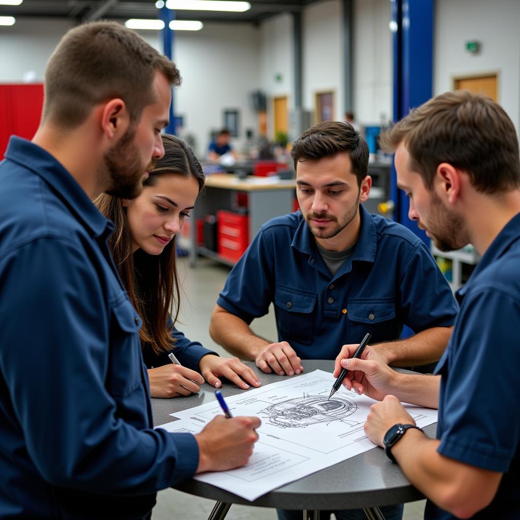 Group of Mechanics Studying Together