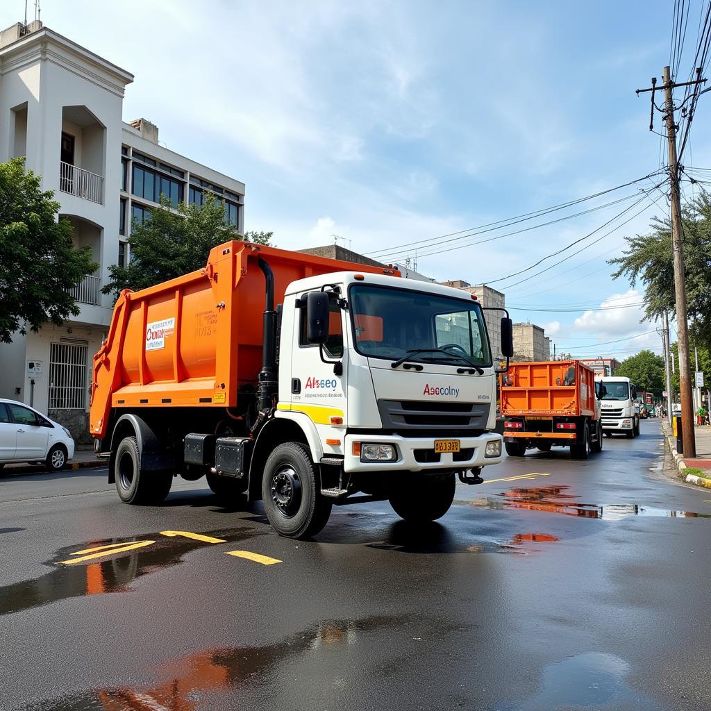 Waste collection trucks in Guacara, Venezuela