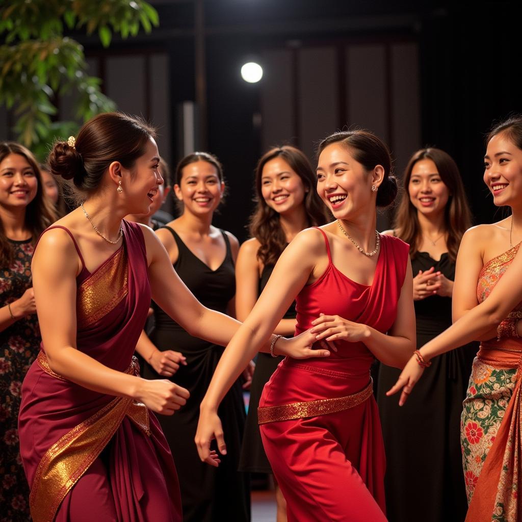 Guests learning a traditional dance