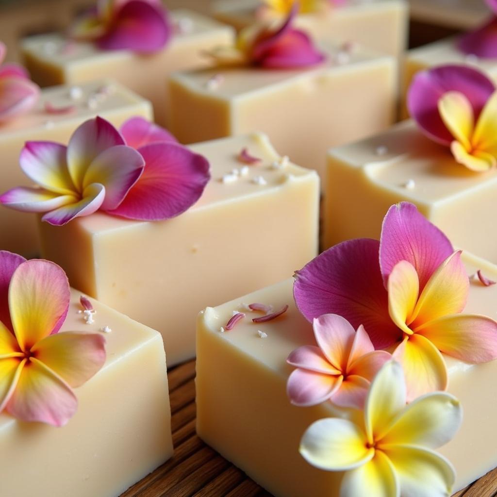 Handmade Soap Bars Adorned with Tropical Flowers