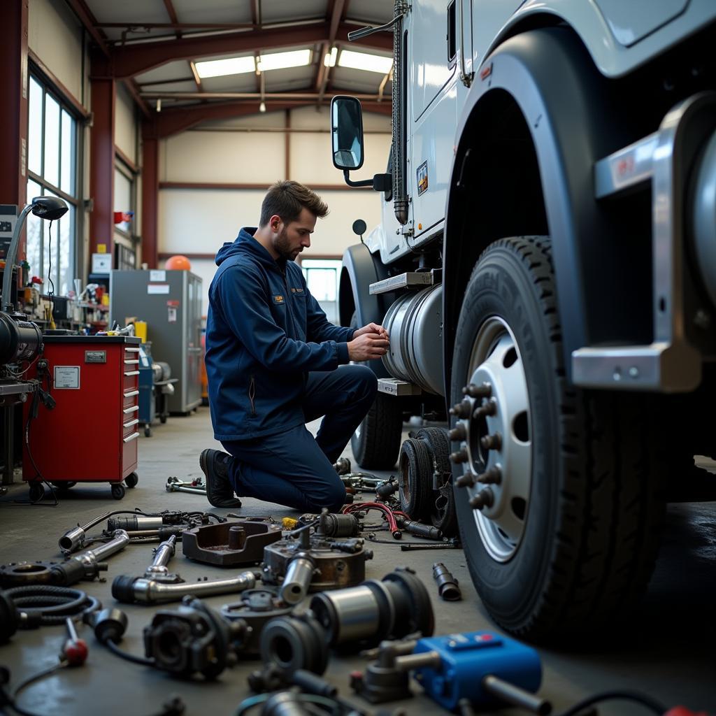 Heavy Duty Parts Technician Working on a Truck