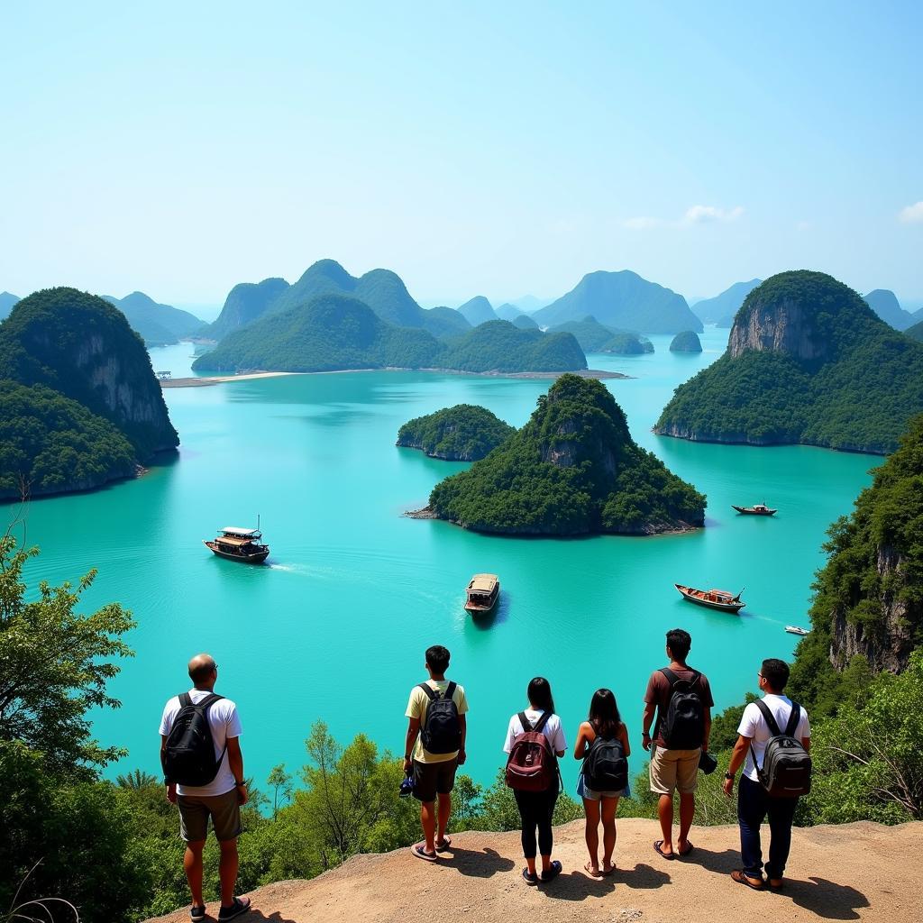 Scenic View of Indonesian Island with Tourists