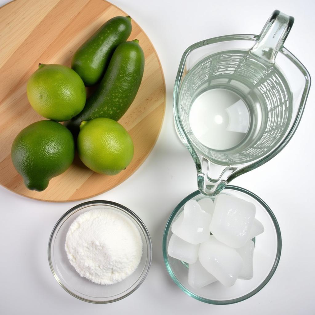 Fresh ingredients for making Agua de Limon con Pepino