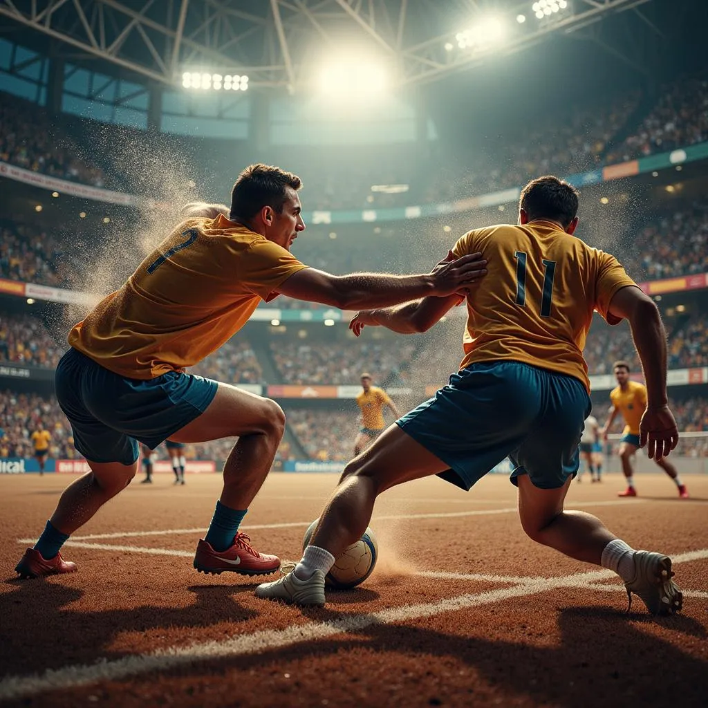 Athletes competing in an intense sports match