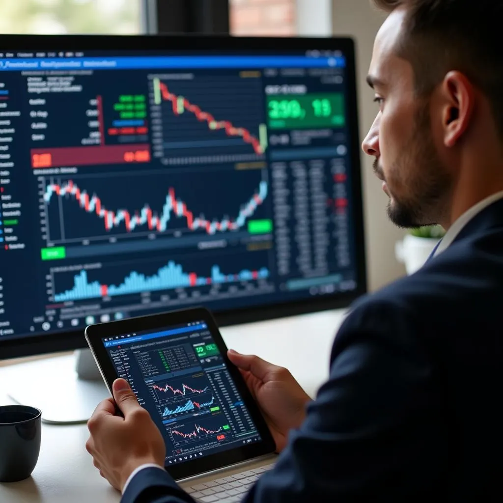 Investor Reviewing ASEAN Financial Charts on a Tablet