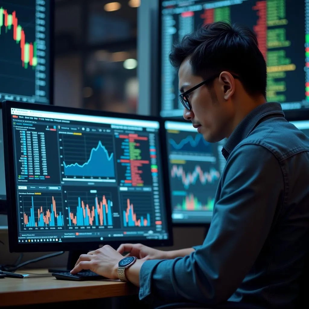 Investor examining stock charts representing ASEAN markets