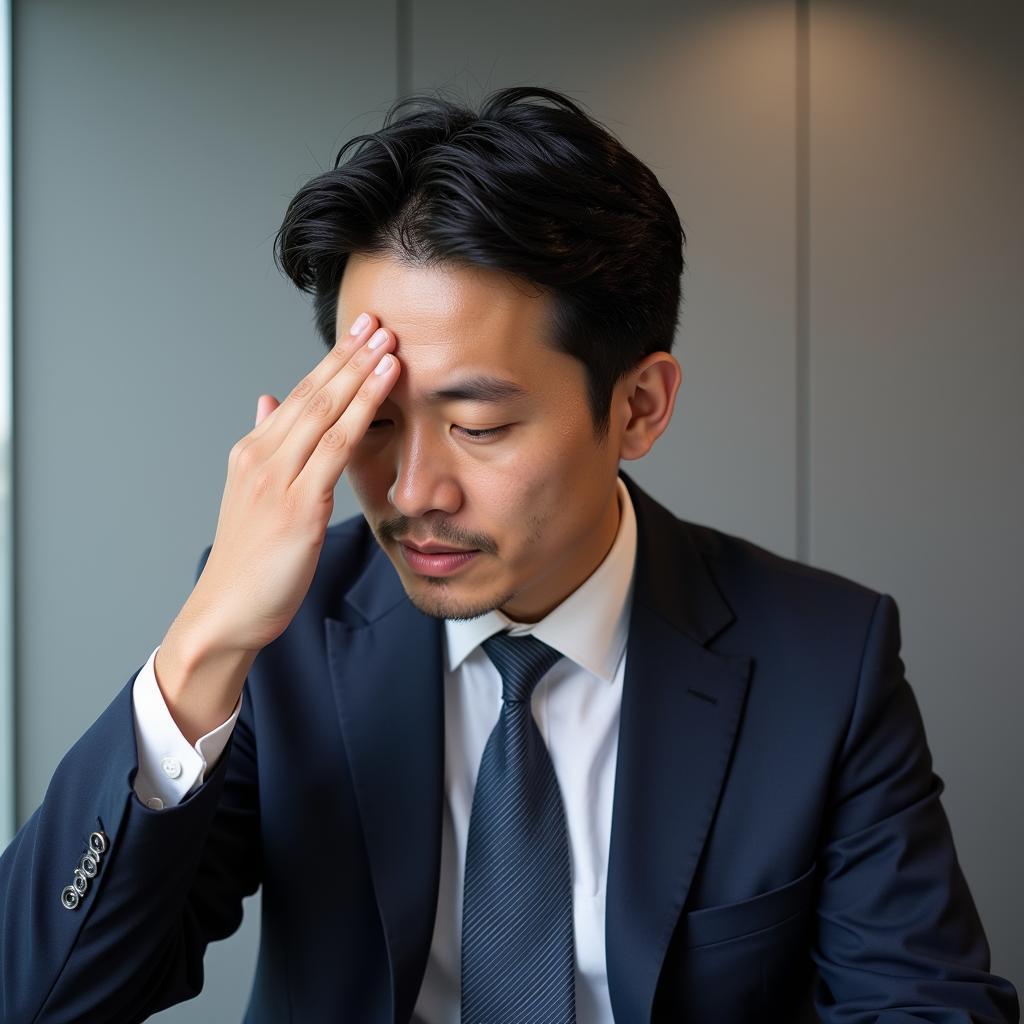 Japanese Businessman Wiping Sweat