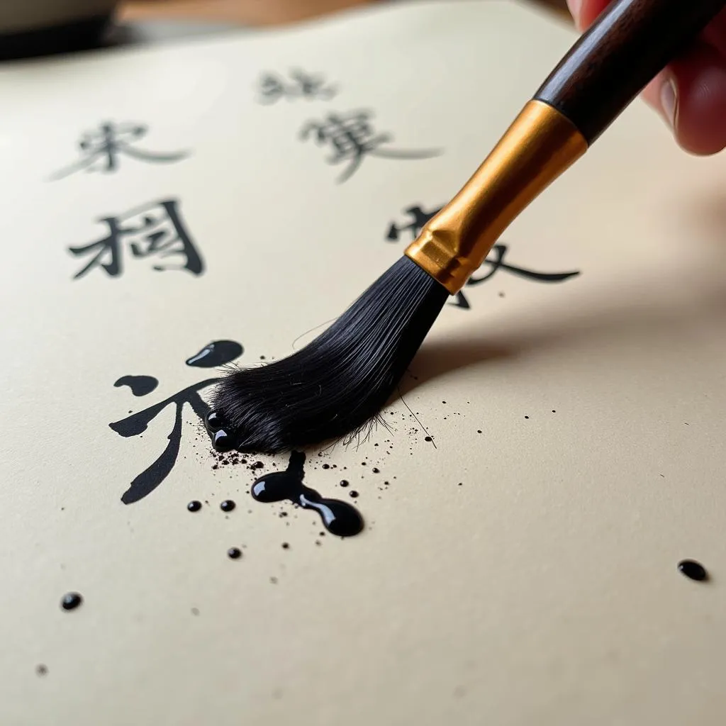 Japanese calligraphy brush on rice paper