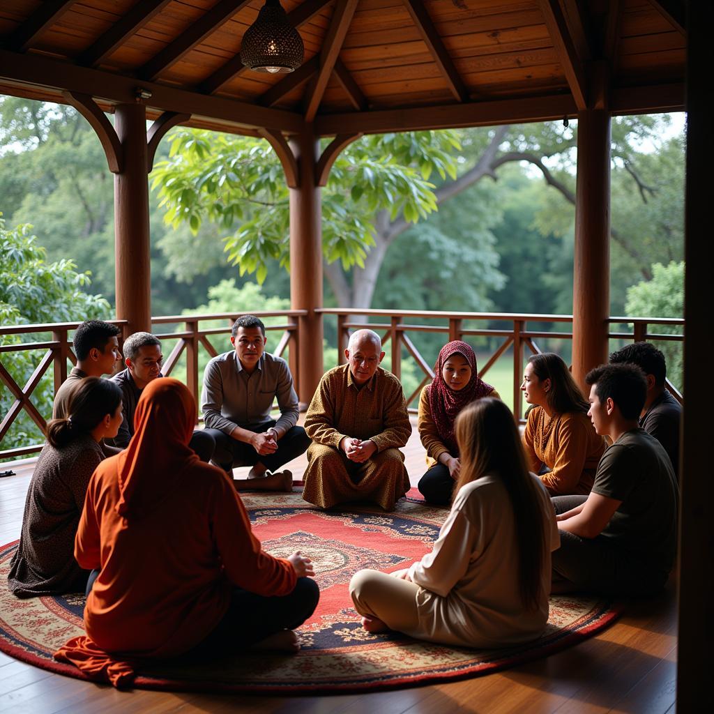 A group of people engaging in a Javanese poetry reading session.