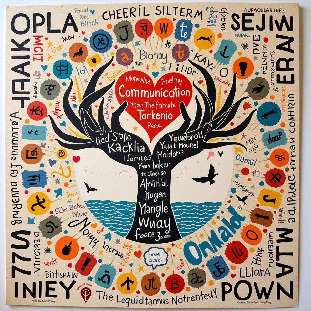 A collage showcasing various languages spoken globally intertwined with symbols of unity and understanding