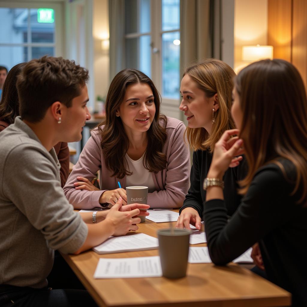 People meeting for a language exchange event in Southeast Asia