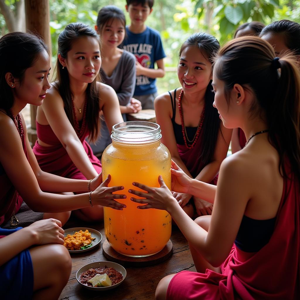 People participating in a Lao Hai sharing ceremony in Laos