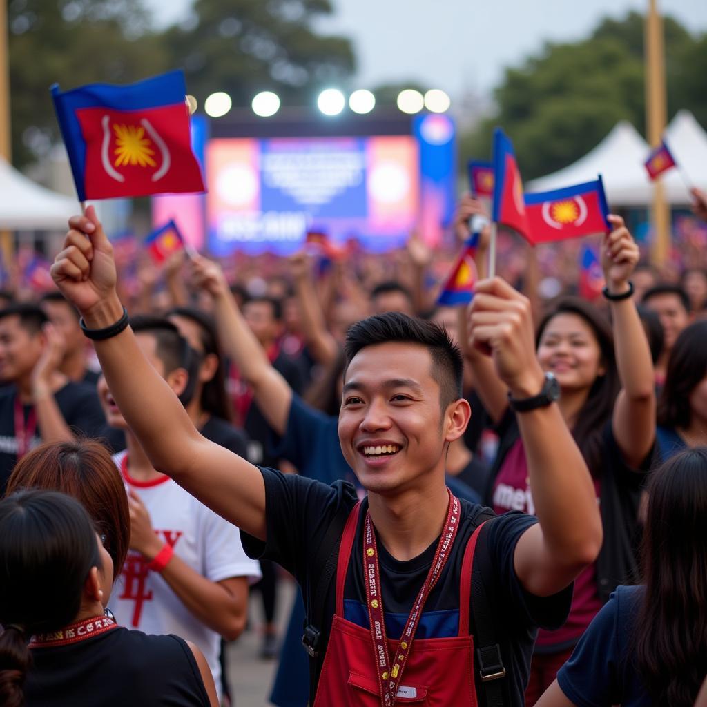 Laotian people celebrating ASEAN