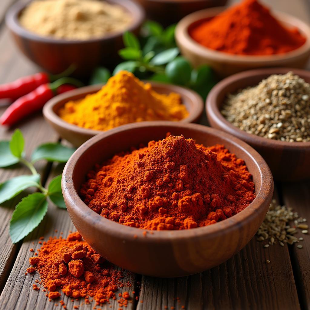 Vibrant spices used in ase de asar carne.