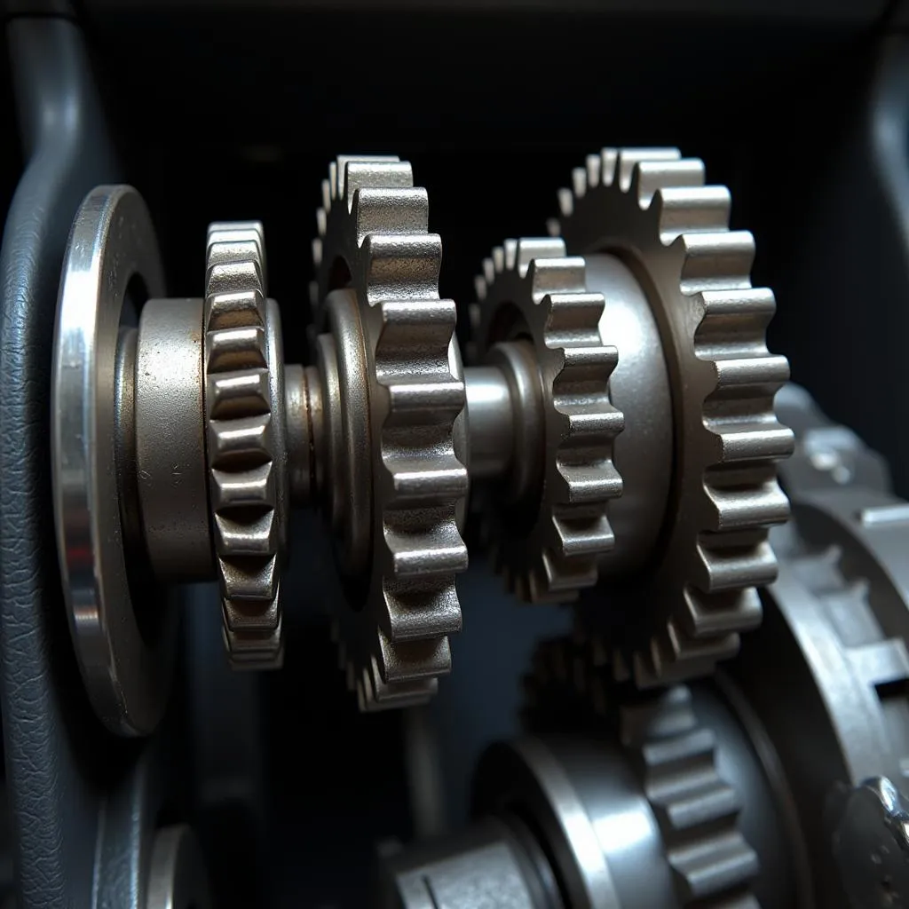 Close-up view of gears in a manual transmission