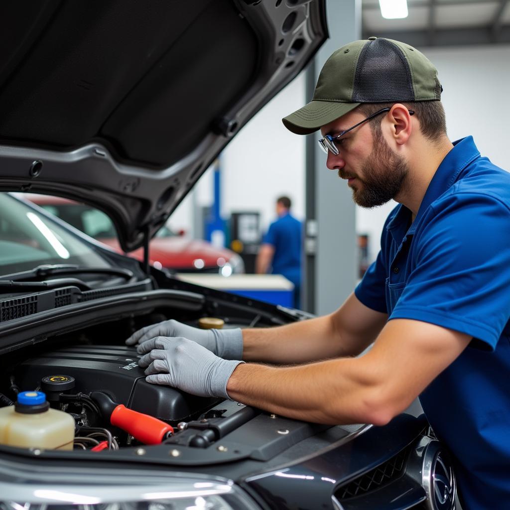 Master ASE Certified Technician Working on a Car