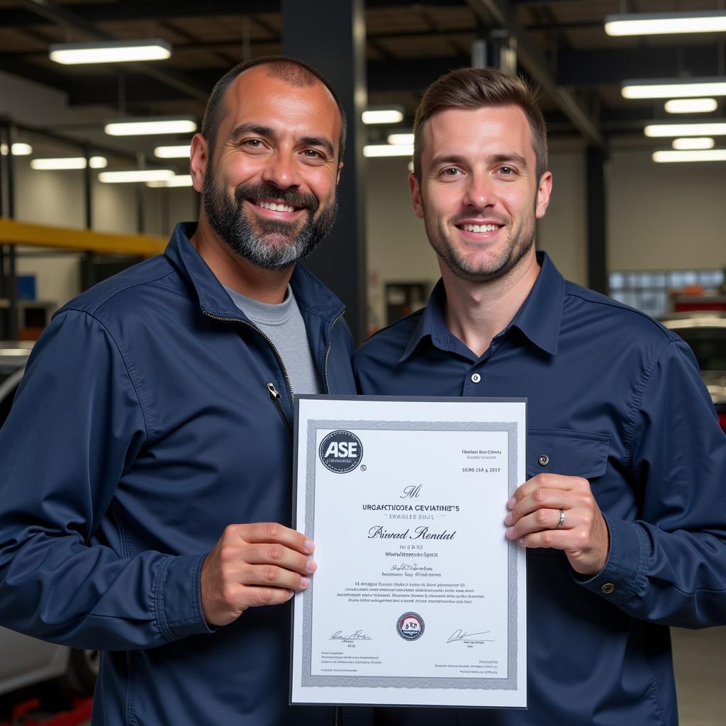 Mechanic Holding ASE Certificate