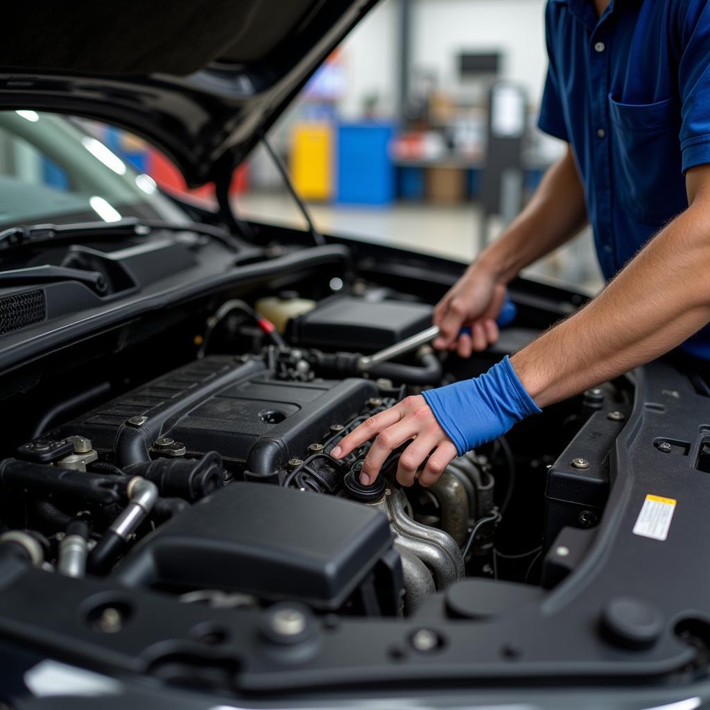 Mechanic Inspecting a Car Engine in Southeast Asia