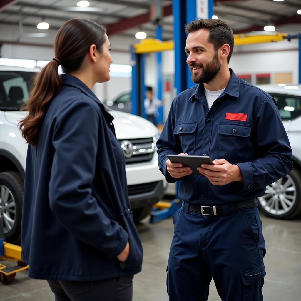 Mechanic Discussing Car Repairs with a Customer