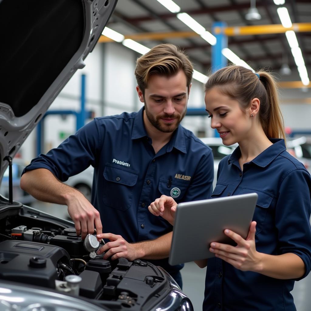 Mechanic Discussing Repair Options with Car Owner