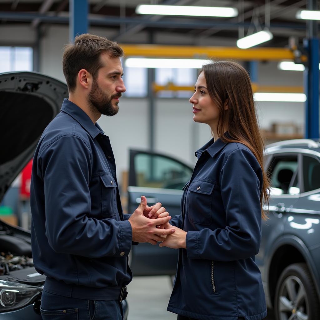 Mechanic Explaining Repair to Customer