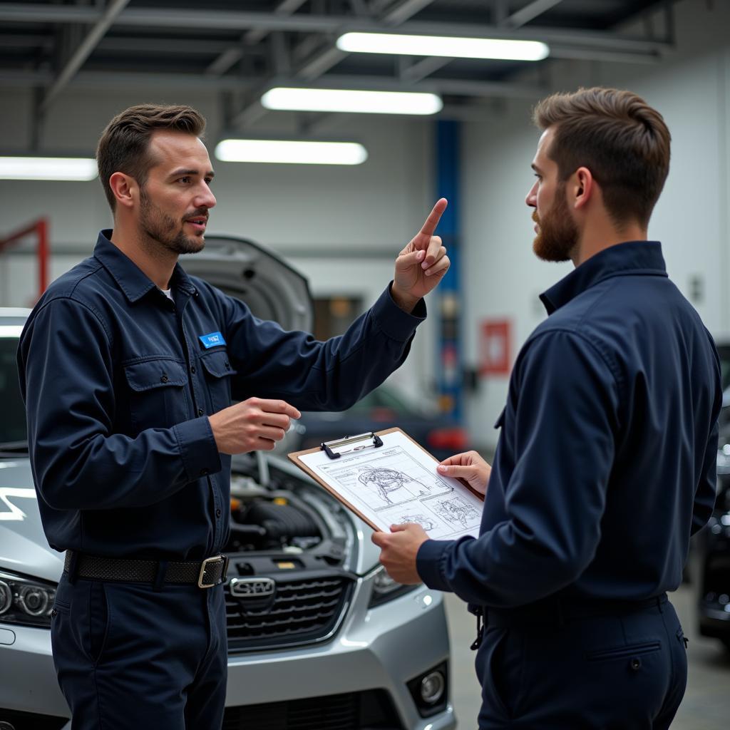 Mechanic Explaining Car Problem to Customer