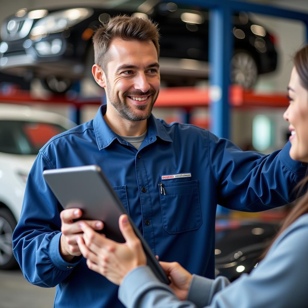 Mechanic Discussing Repair Options with a Car Owner