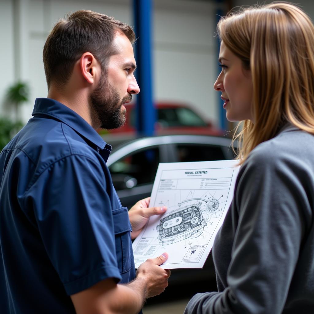 Mechanic Explaining Car Repair to Customer