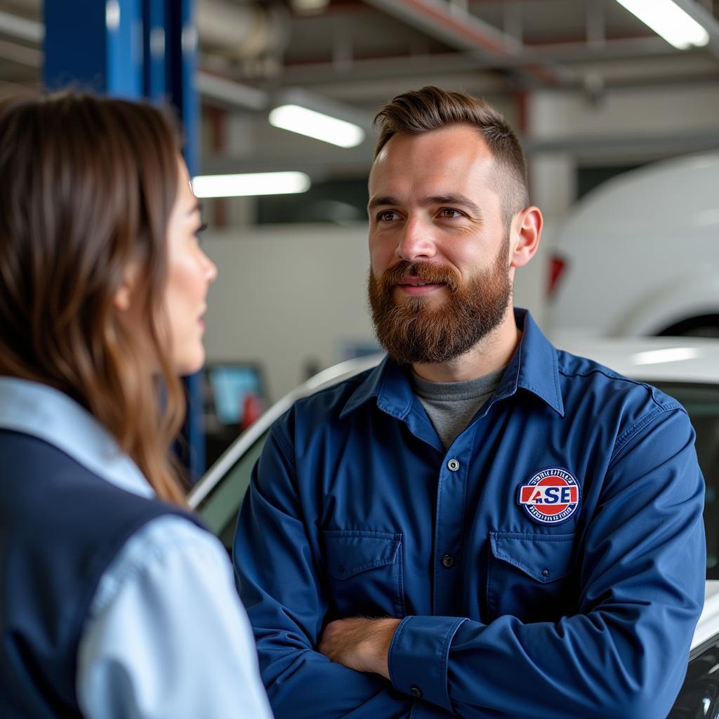 Mechanic Discussing Repairs with a Customer