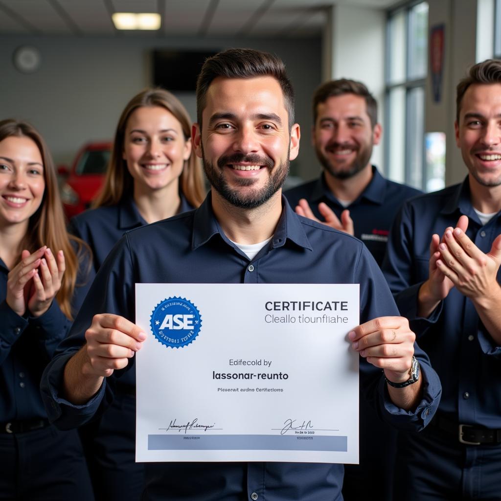 Mechanic Holding ASE Certificate