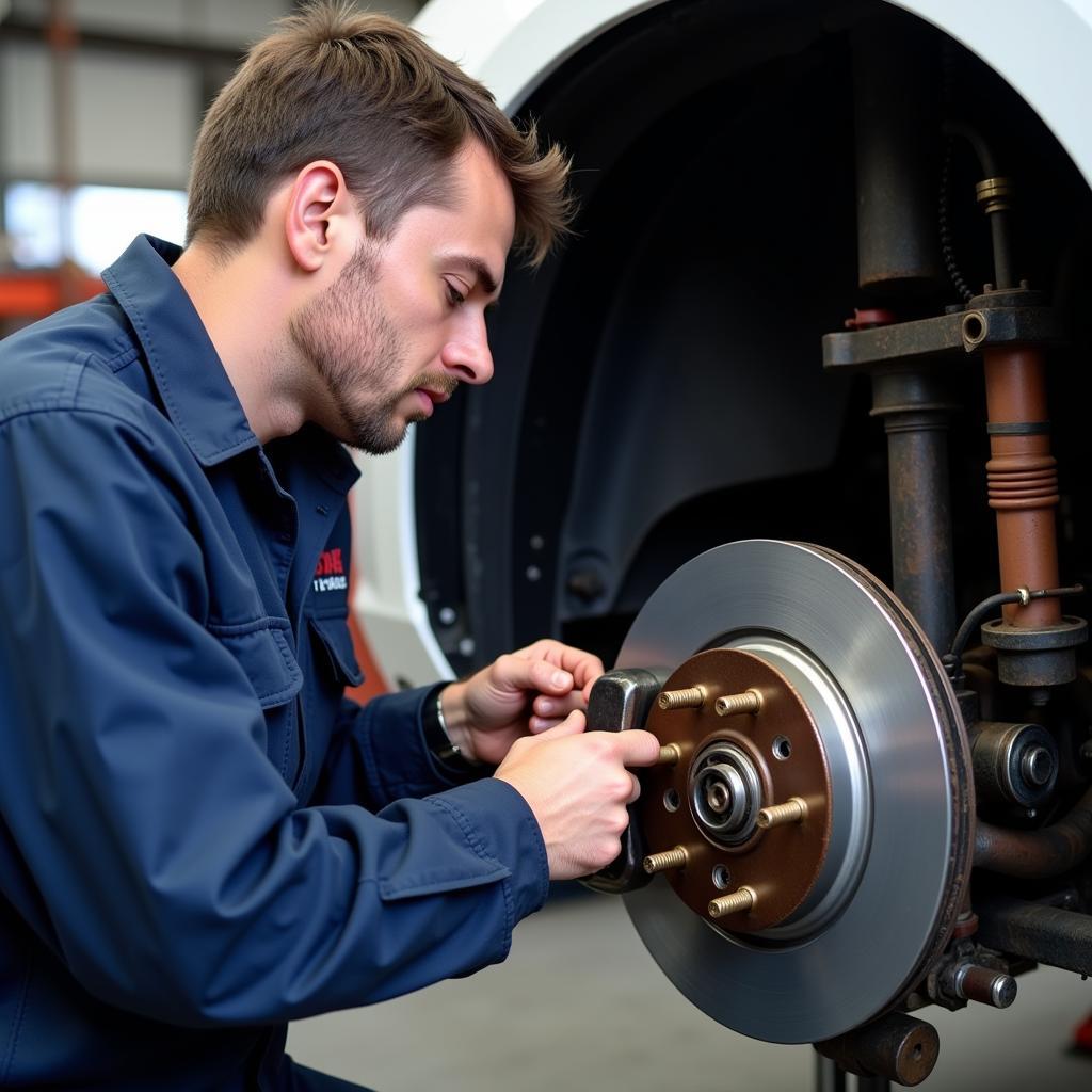 Mechanic Inspecting Brakes