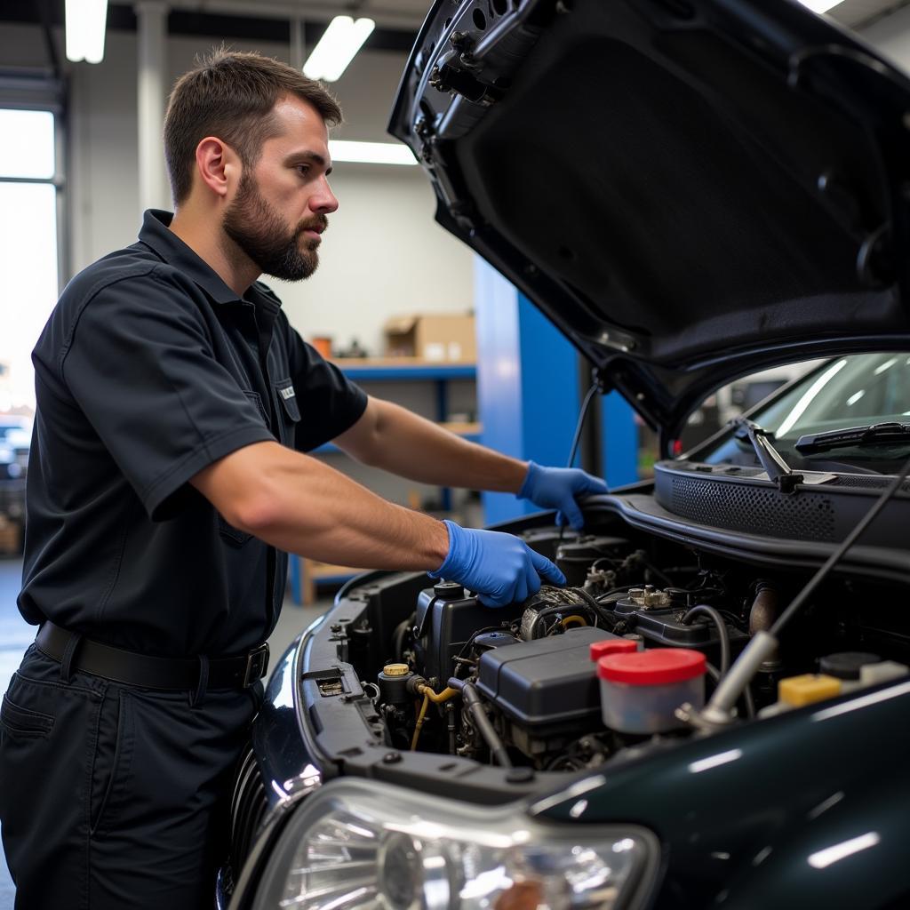 Mechanic Performing Routine Car Maintenance in Oakland