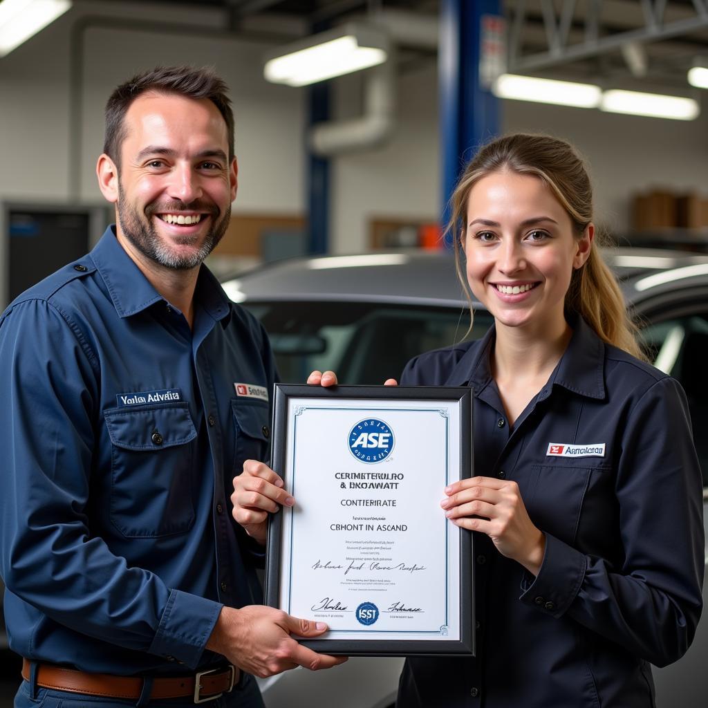 Mechanic Receiving ASE Certificate