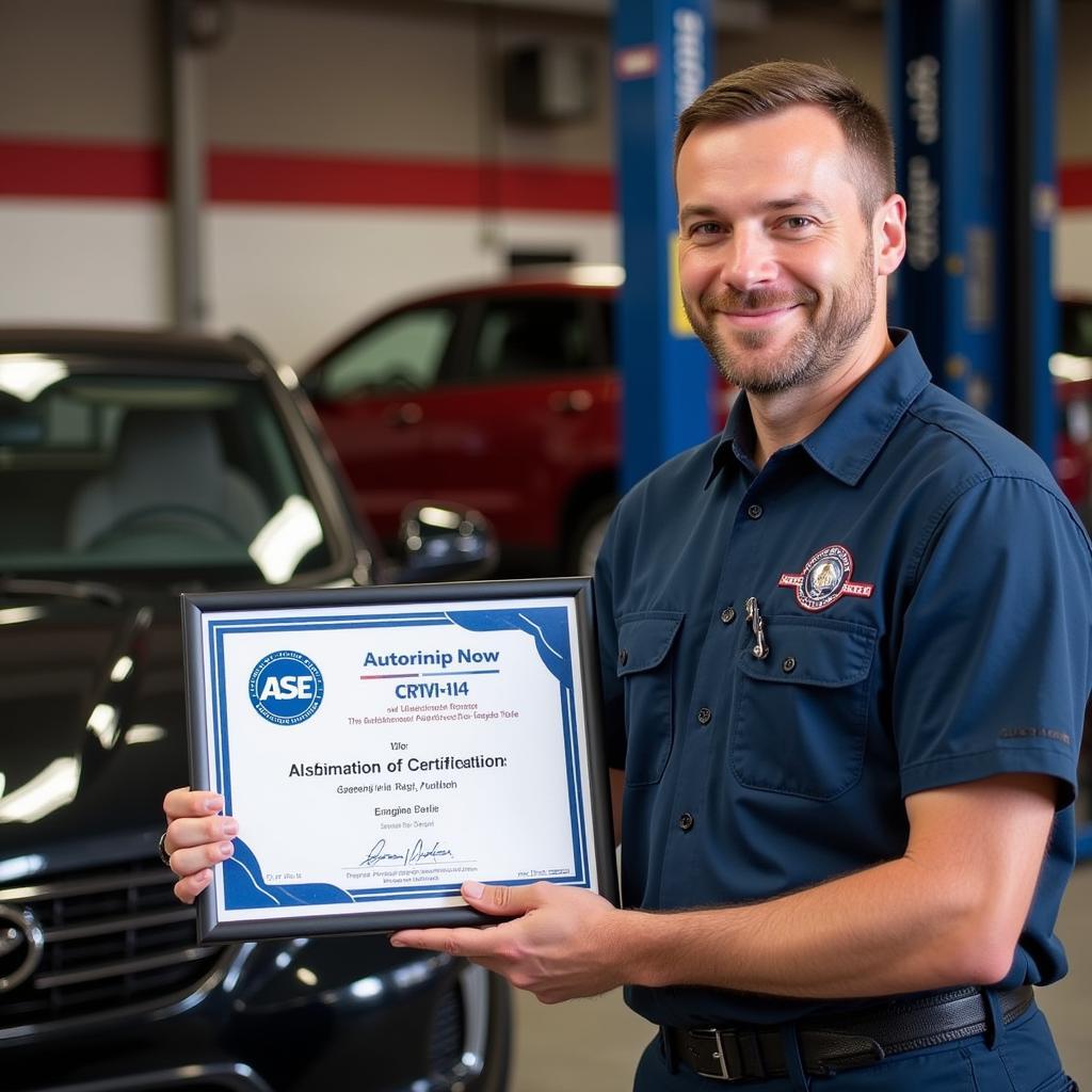 Mechanic Receiving ASE Certification Award