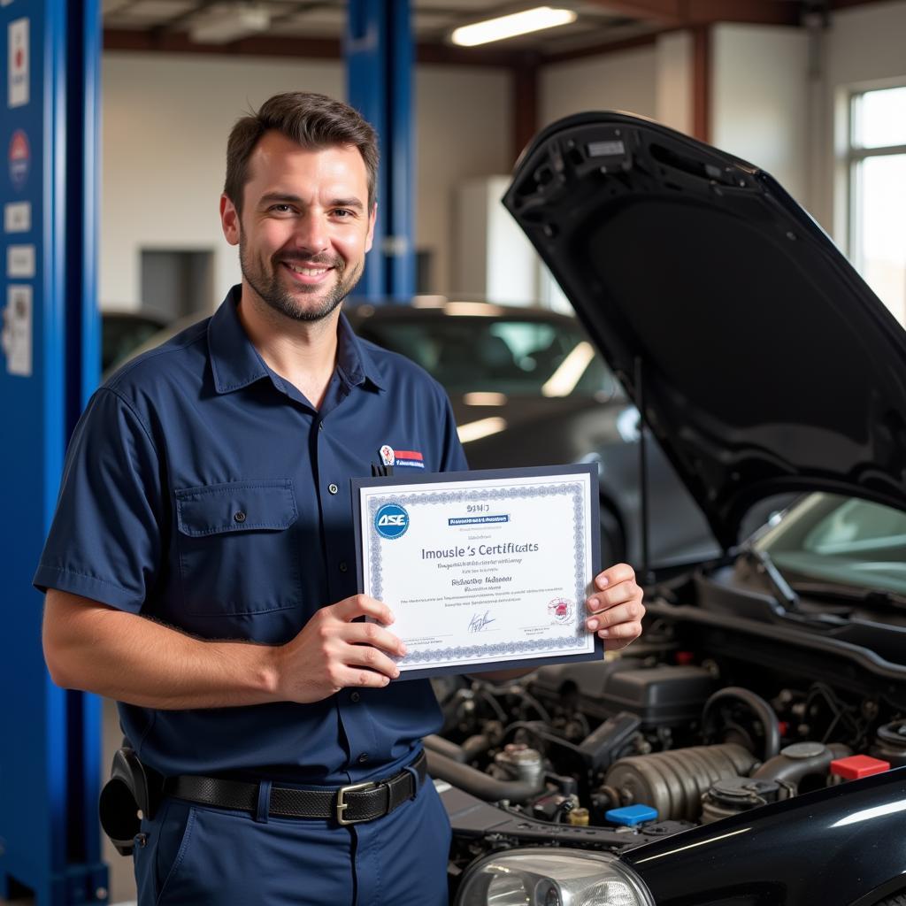 Mechanic Receiving ASE Certificate