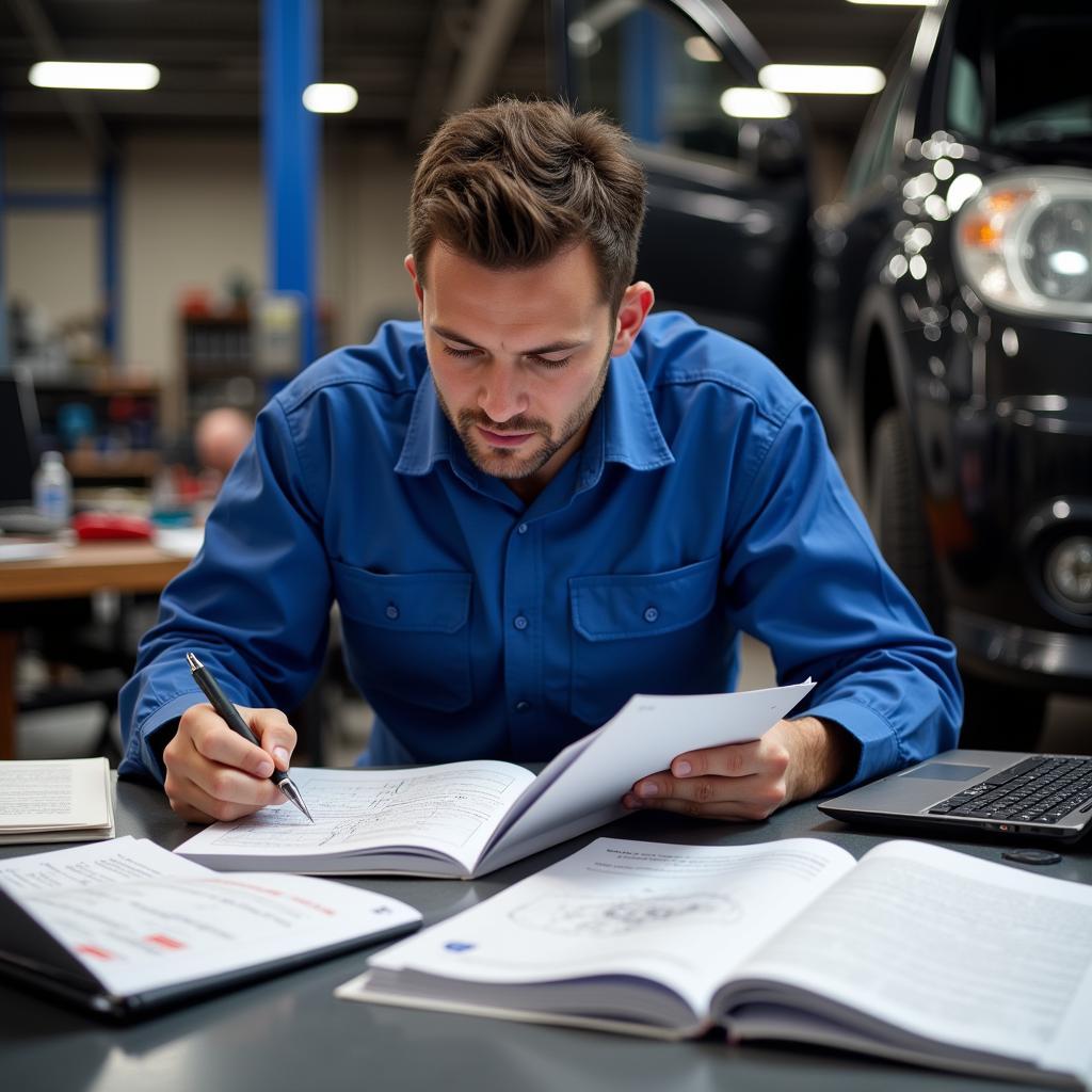 Mechanic Preparing for ASE Certification